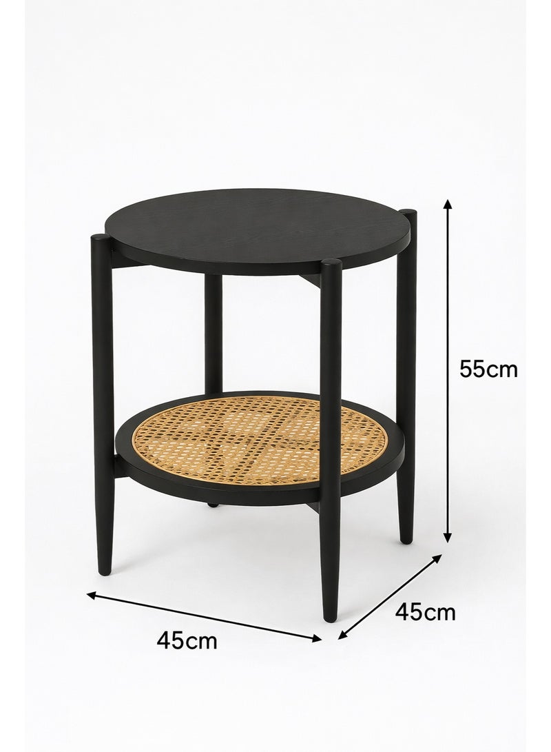 NZONE STORE Round side table with a wicker shelf and black legs - Image 2